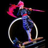 Vue trois-quarts de Goku Black Super Saiyan Rosé avec sa faux d'énergie