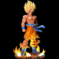 Vue de face de la figurine Goku Super Saiyan en tenue de combat endommagée