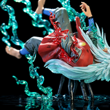Détail des effets rouges translucides sur la figurine Jiraiya