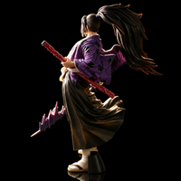 Vue arrière de la figurine Kokushibo avec longue chevelure noire et kimono violet