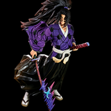 Figurine Kokushibo vue de profil avec long katana et cheveux noirs